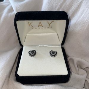 Black & White Diamond Heart Shaped Earrings